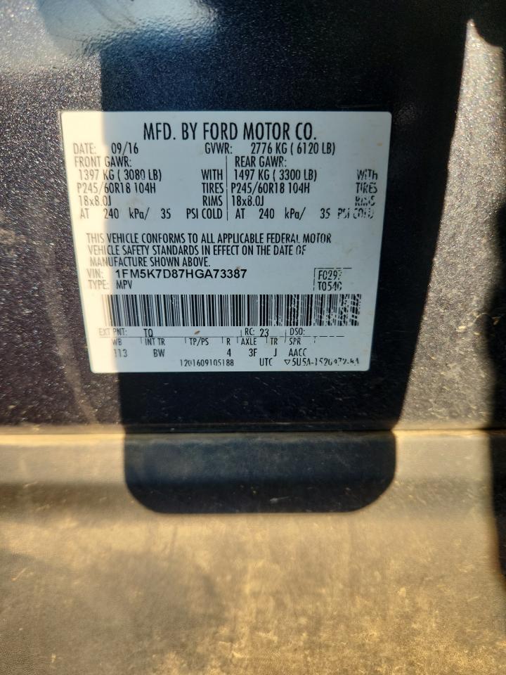 2017 Ford Explorer Xlt VIN: 1FM5K7D87HGA73387 Lot: 92578995