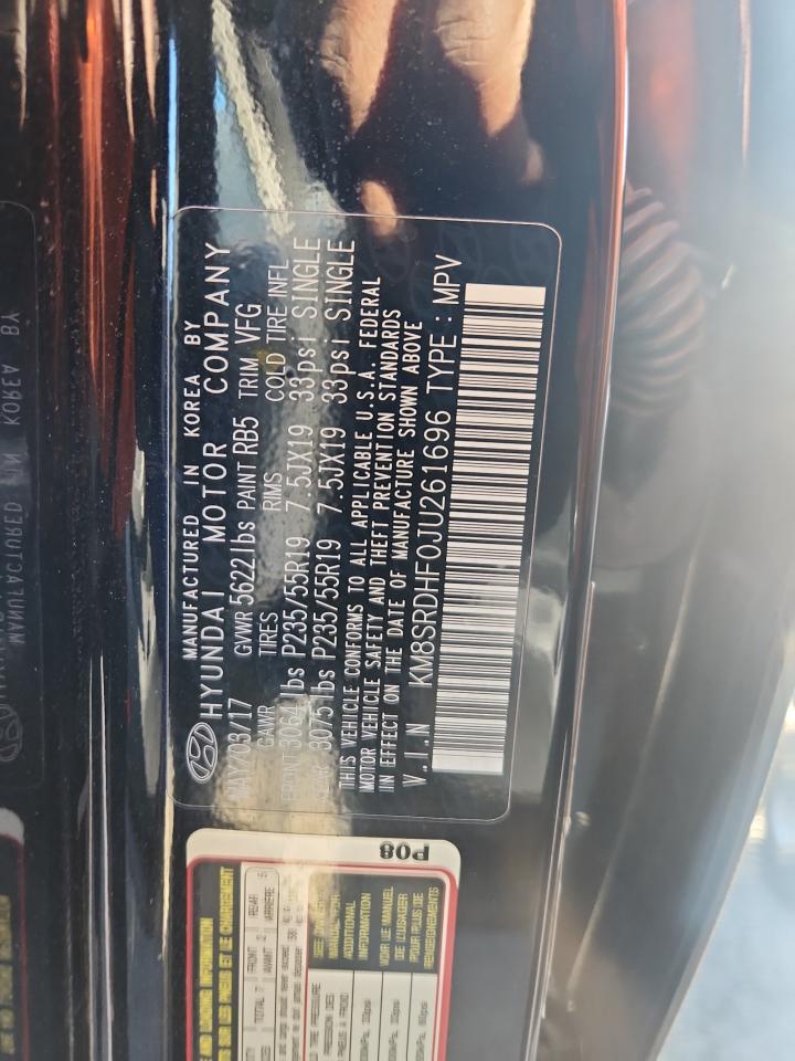 2018 Hyundai Santa Fe Se Ultimate VIN: KM8SRDHF0JU261696 Lot: 93294095