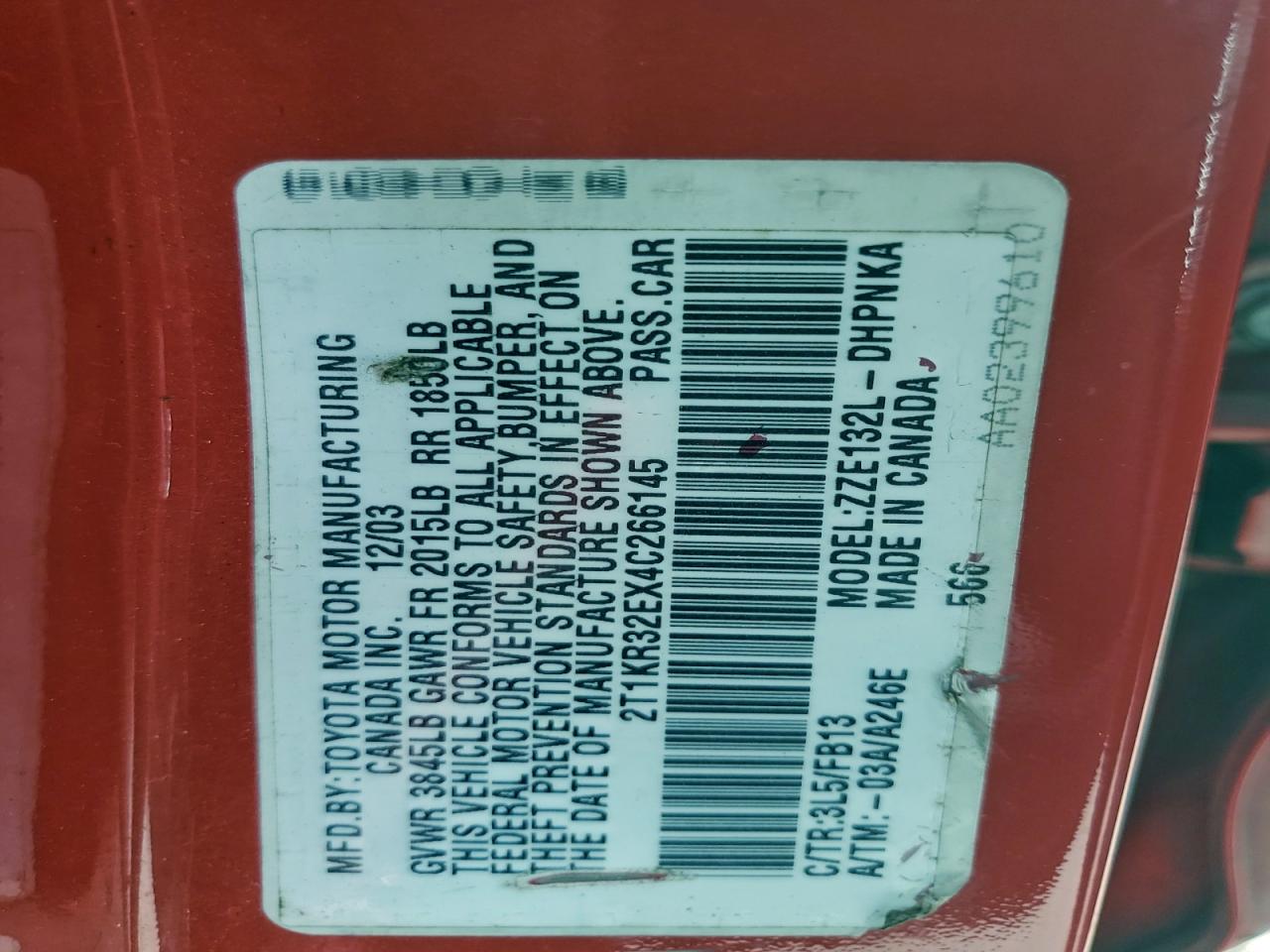 2004 Toyota Corolla Matrix Xr VIN: 2T1KR32EX4C266145 Lot: 94331875