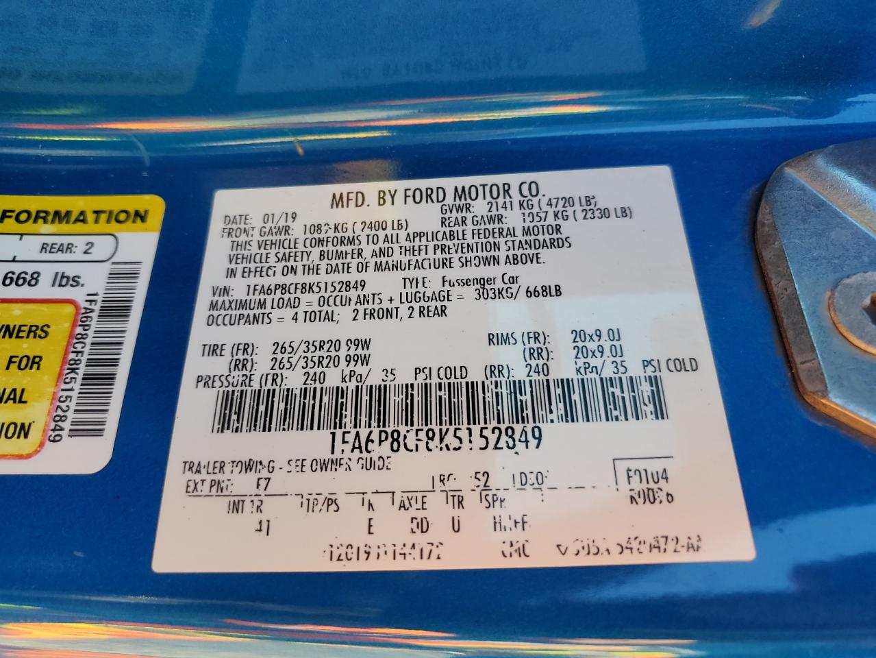 2019 Ford Mustang Gt VIN: 1FA6P8CF8K5152849 Lot: 90892185