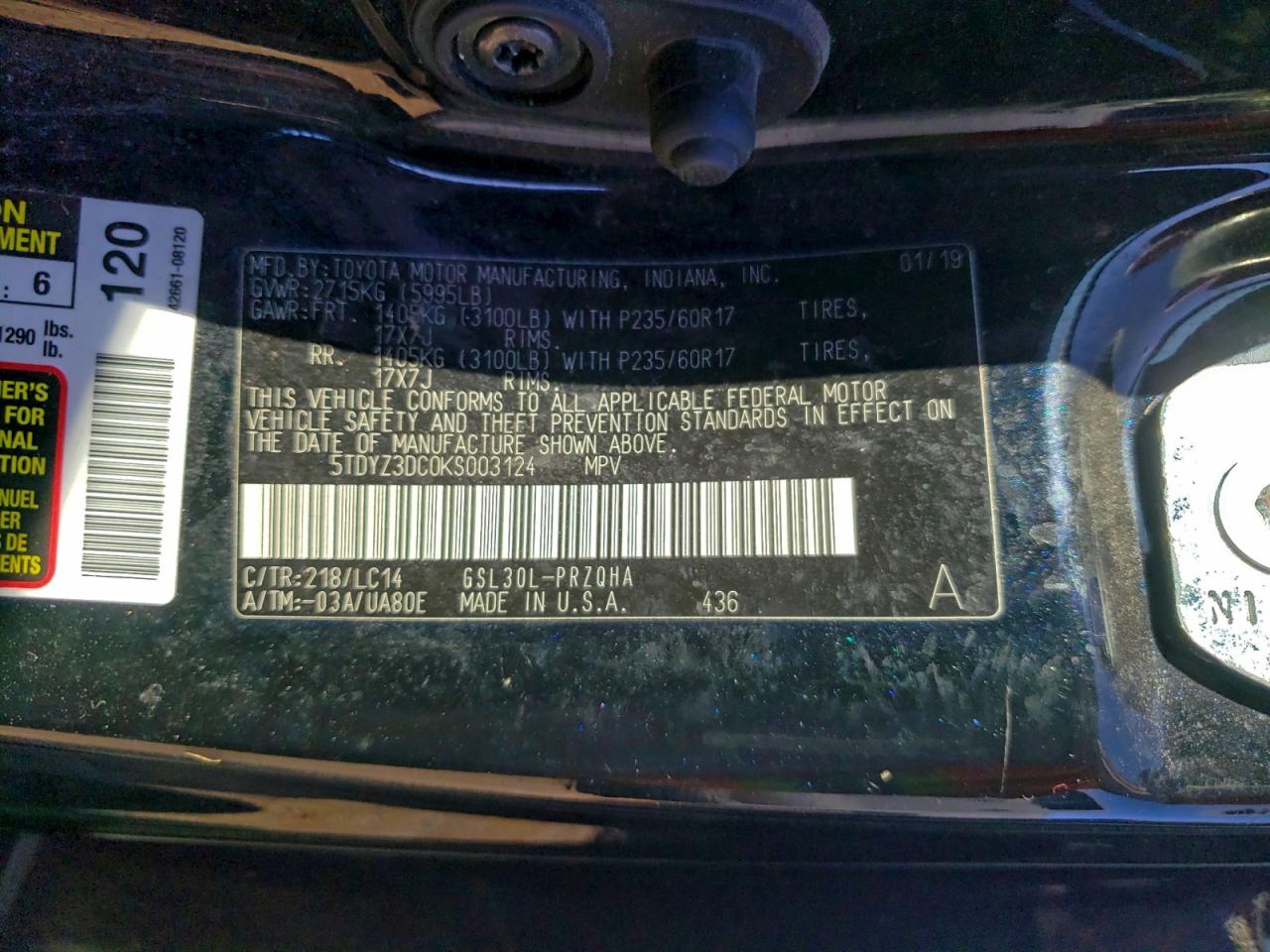 2019 Toyota Sienna Xle VIN: 5TDYZ3DC0KS003124 Lot: 94364335