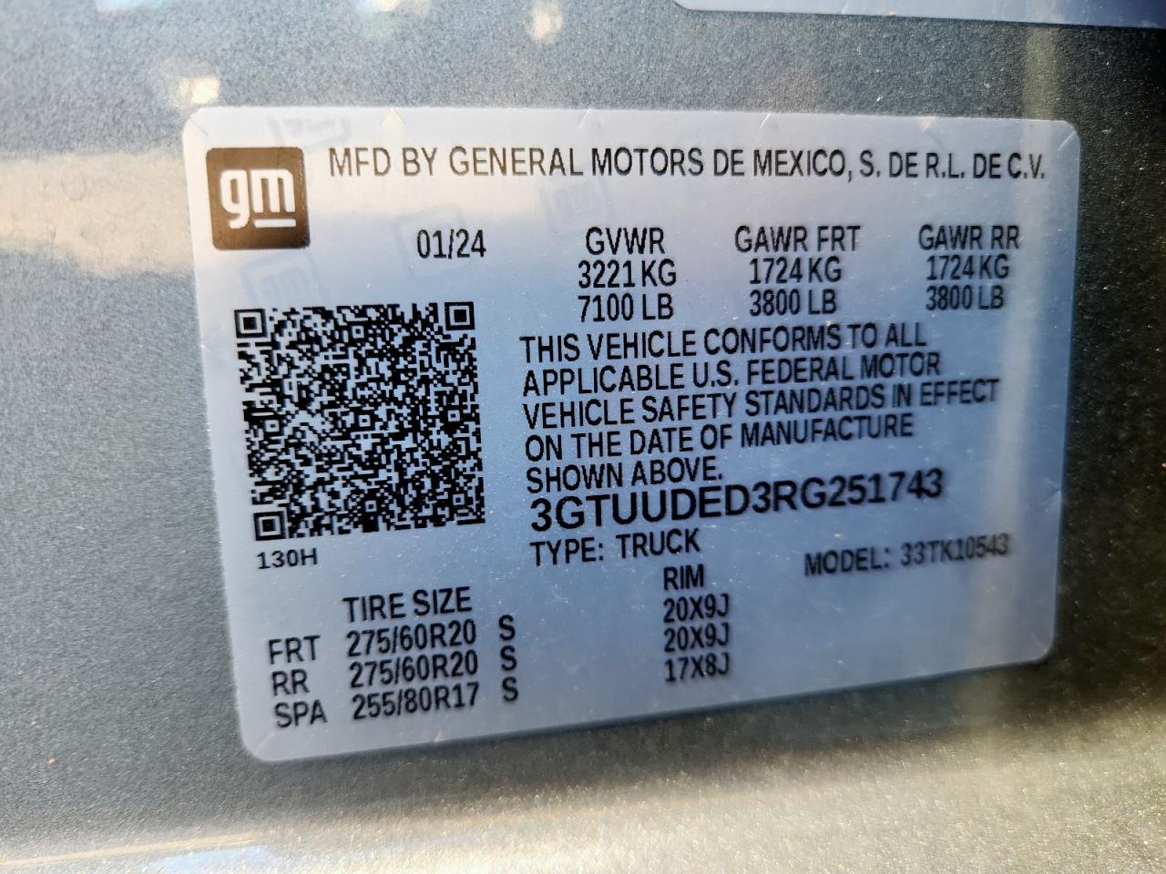 2024 GMC Sierra K1500 Slt VIN: 3GTUUDED3RG251743 Lot: 90693665