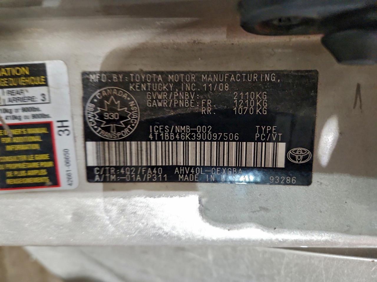 2009 Toyota Camry Hybrid VIN: 4T1BB46K39U097506 Lot: 90234525