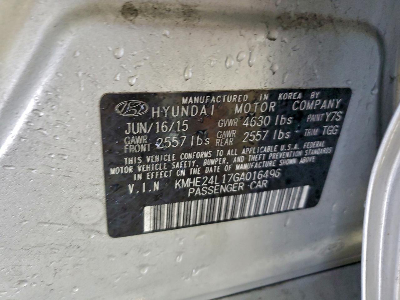 2016 Hyundai Sonata Hybrid VIN: KMHE24L17GA016496 Lot: 93820635