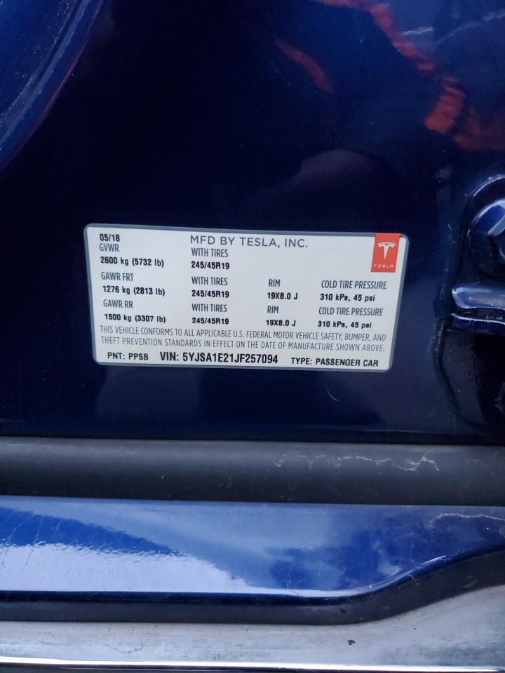 2018 Tesla Model S VIN: 5YJSA1E21JF257094 Lot: 91461815