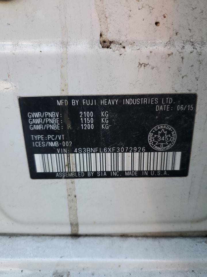 2015 Subaru Legacy 3.6R Limited VIN: 4S3BNFL6XF3072926 Lot: 92786125