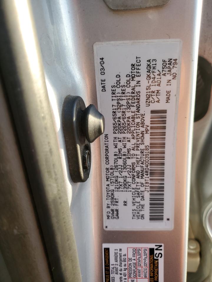 2004 Toyota 4Runner Sr5 VIN: JTEBT14R040039185 Lot: 91885215