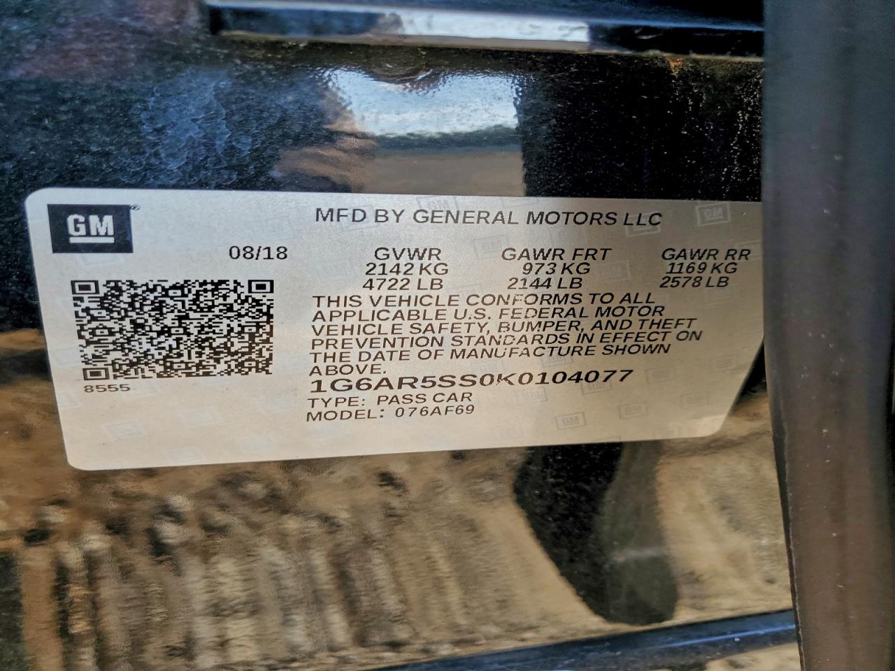 2019 Cadillac Cts Luxury VIN: 1G6AR5SS0K0104077 Lot: 90062575