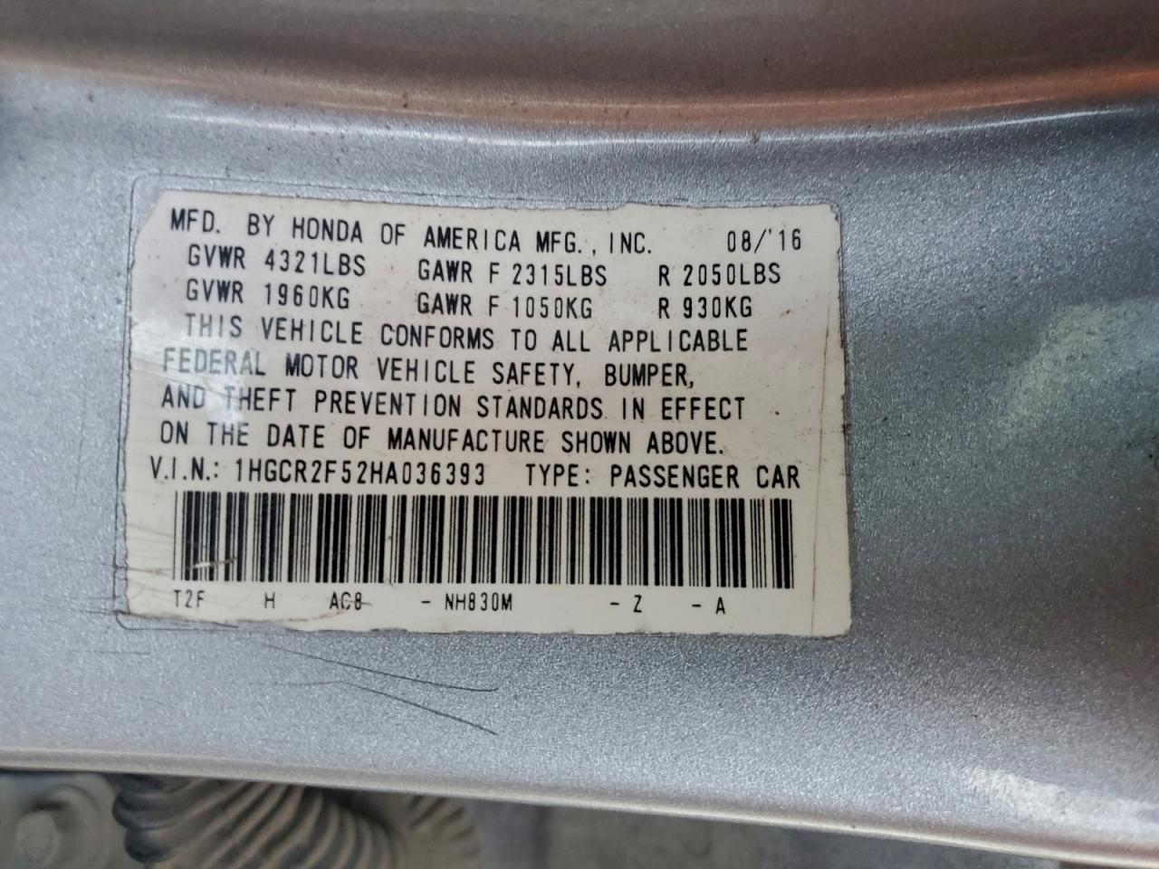 2017 Honda Accord Sport VIN: 1HGCR2F52HA036393 Lot: 93357165