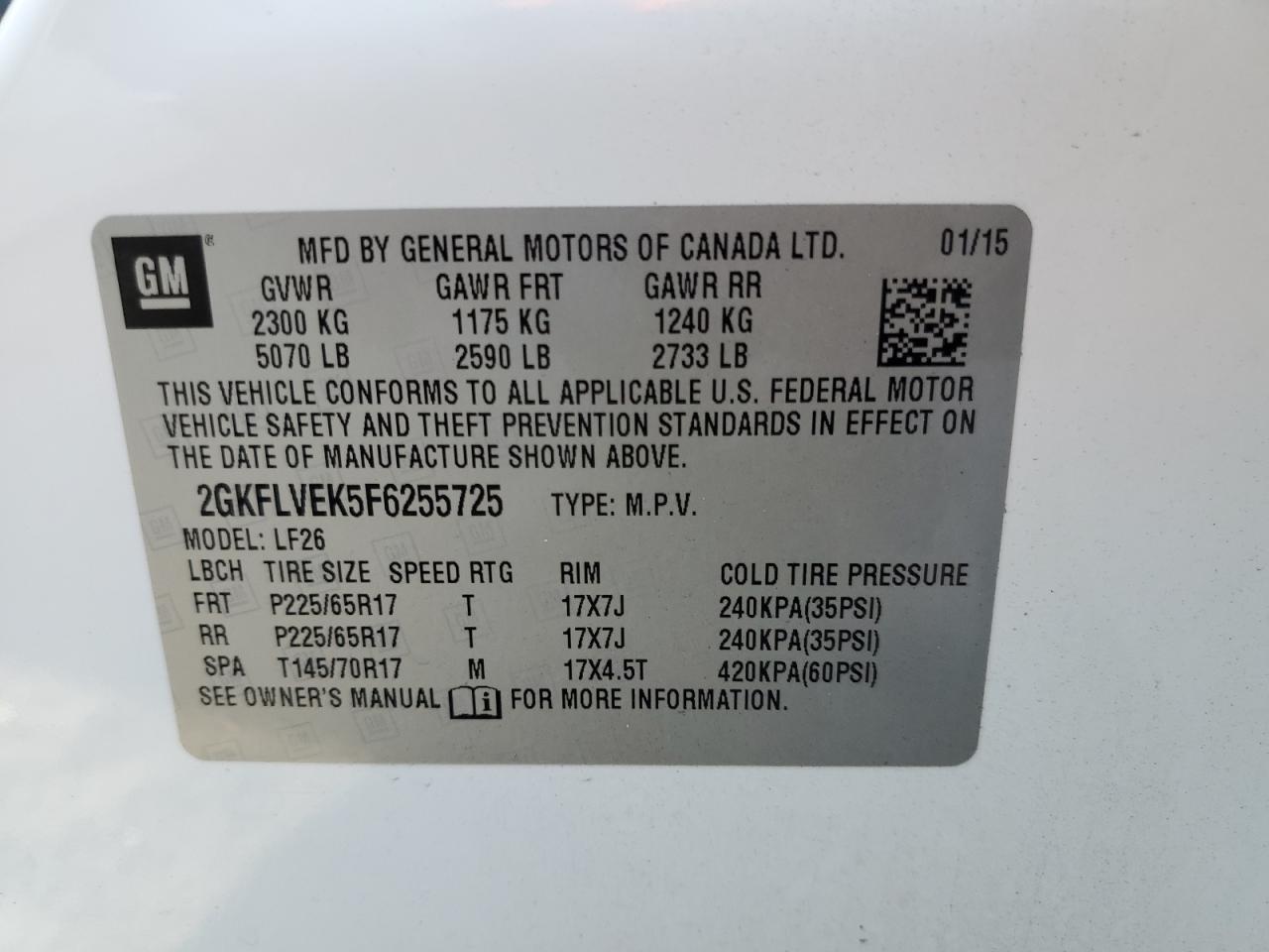 2015 GMC Terrain Sle VIN: 2GKFLVEK5F6255725 Lot: 90758905