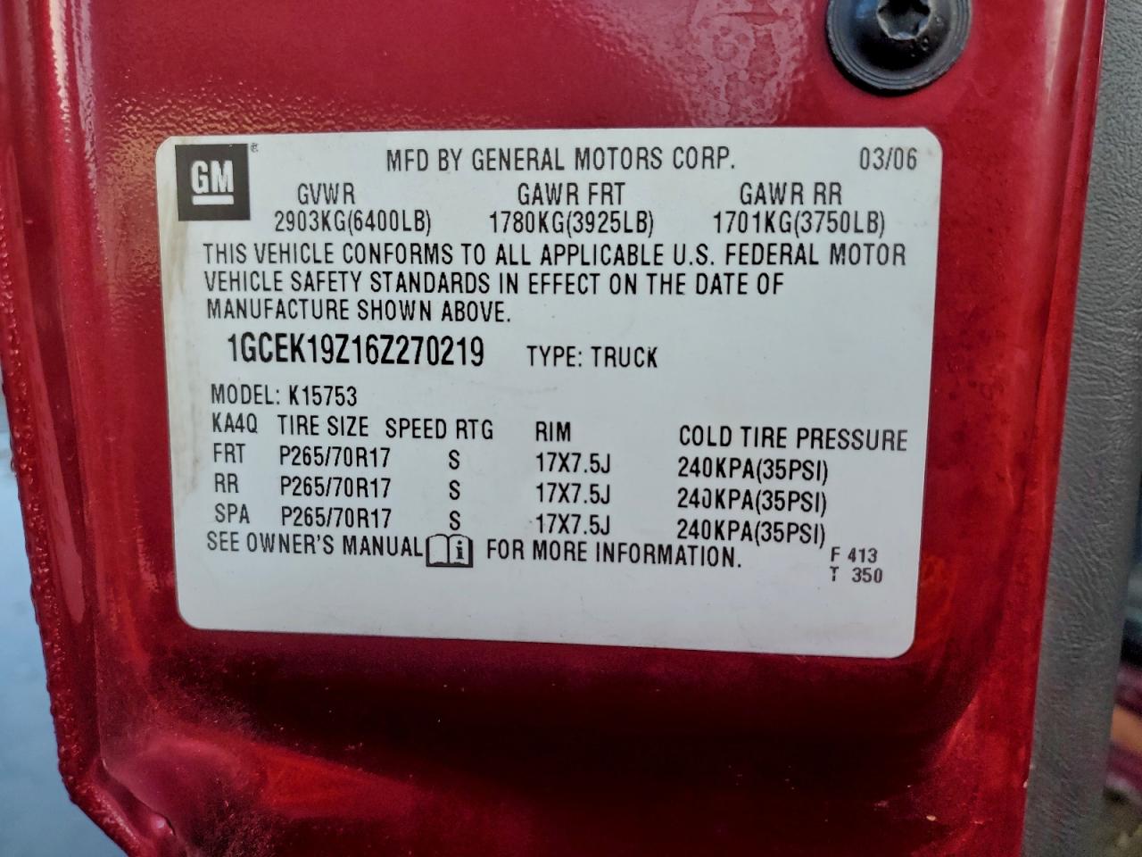 2006 Chevrolet Silverado K1500 VIN: 1GCEK19Z16Z270219 Lot: 93638745