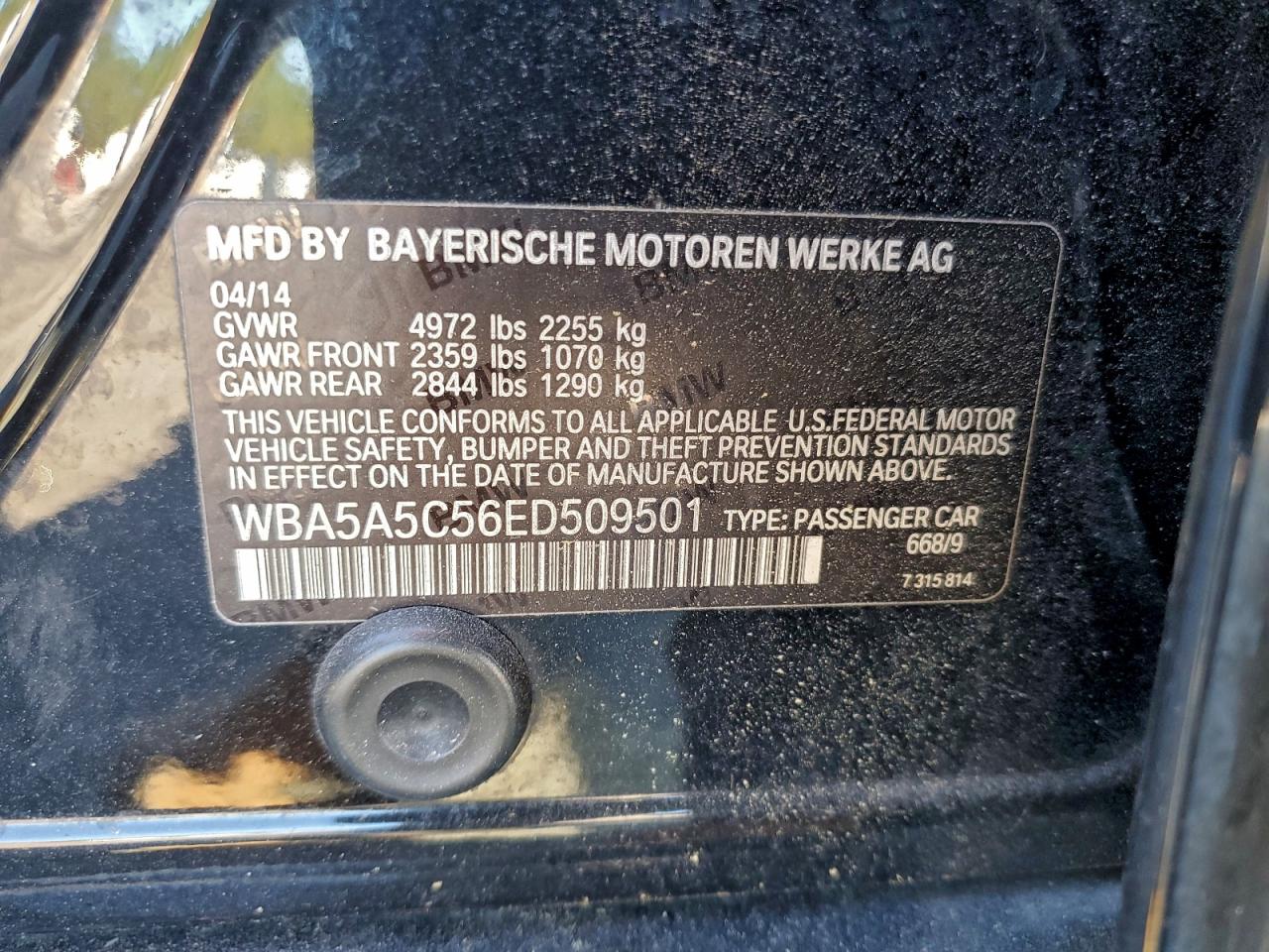 2014 BMW 528 I VIN: WBA5A5C56ED509501 Lot: 94365925