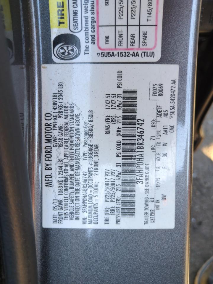 2011 Ford Fusion Se VIN: 3FAHP0HA1BR346742 Lot: 91166625