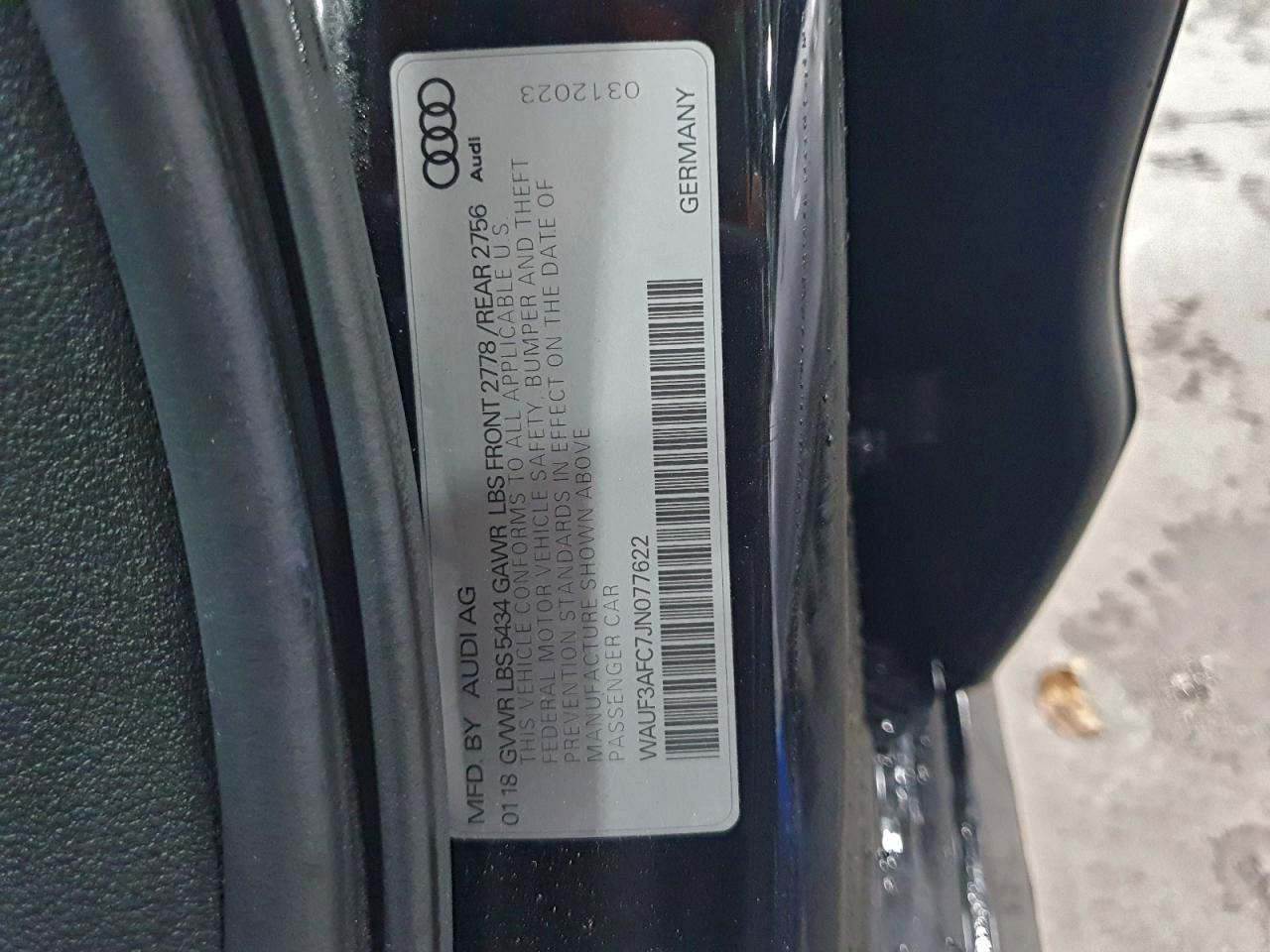 2018 Audi A6 Premium VIN: WAUF3AFC7JN077622 Lot: 93979305