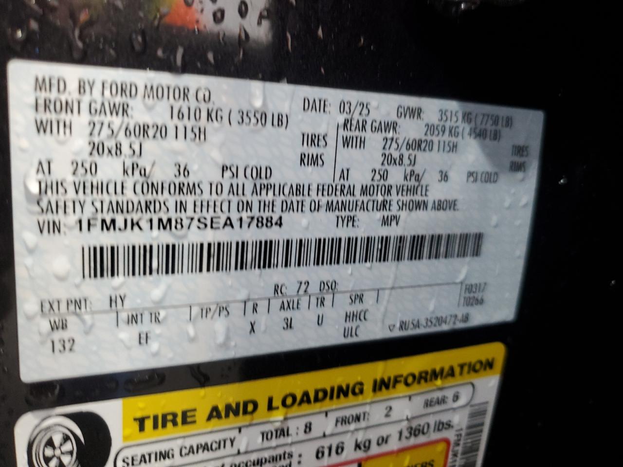 2025 Ford Expedition Max Platinum VIN: 1FMJK1M87SEA17884 Lot: 93310925