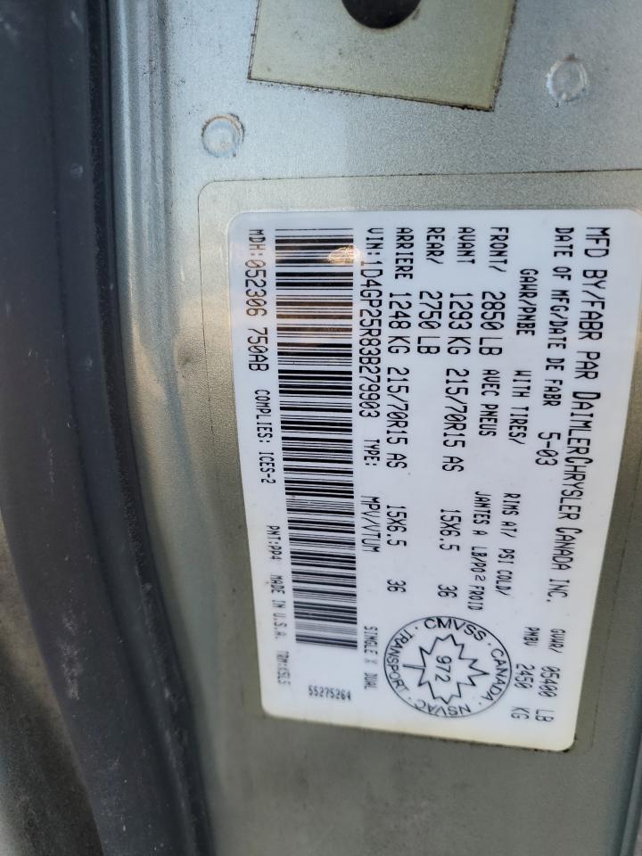 2003 Dodge Caravan Se VIN: 1D4GP25R83B279903 Lot: 91437805