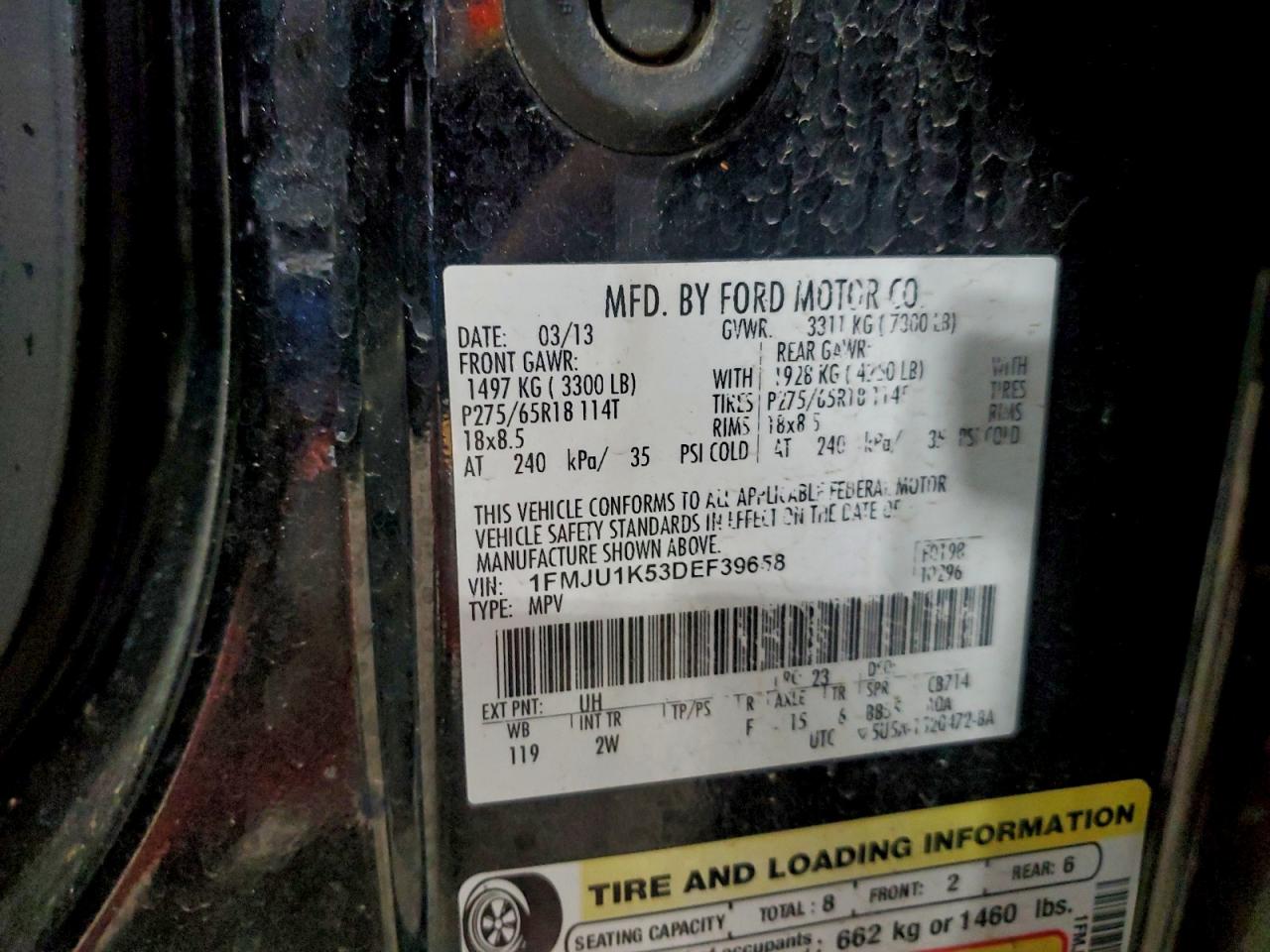 2013 Ford Expedition Limited VIN: 1FMJU1K53DEF39658 Lot: 94126385