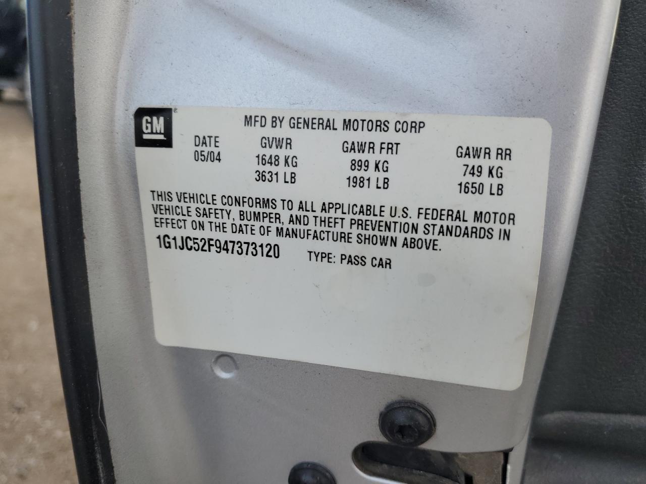 2004 Chevrolet Cavalier VIN: 1G1JC52F947373120 Lot: 92199645