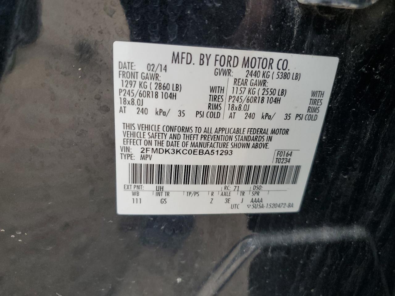 2014 Ford Edge Limited VIN: 2FMDK3KC0EBA51293 Lot: 92913315