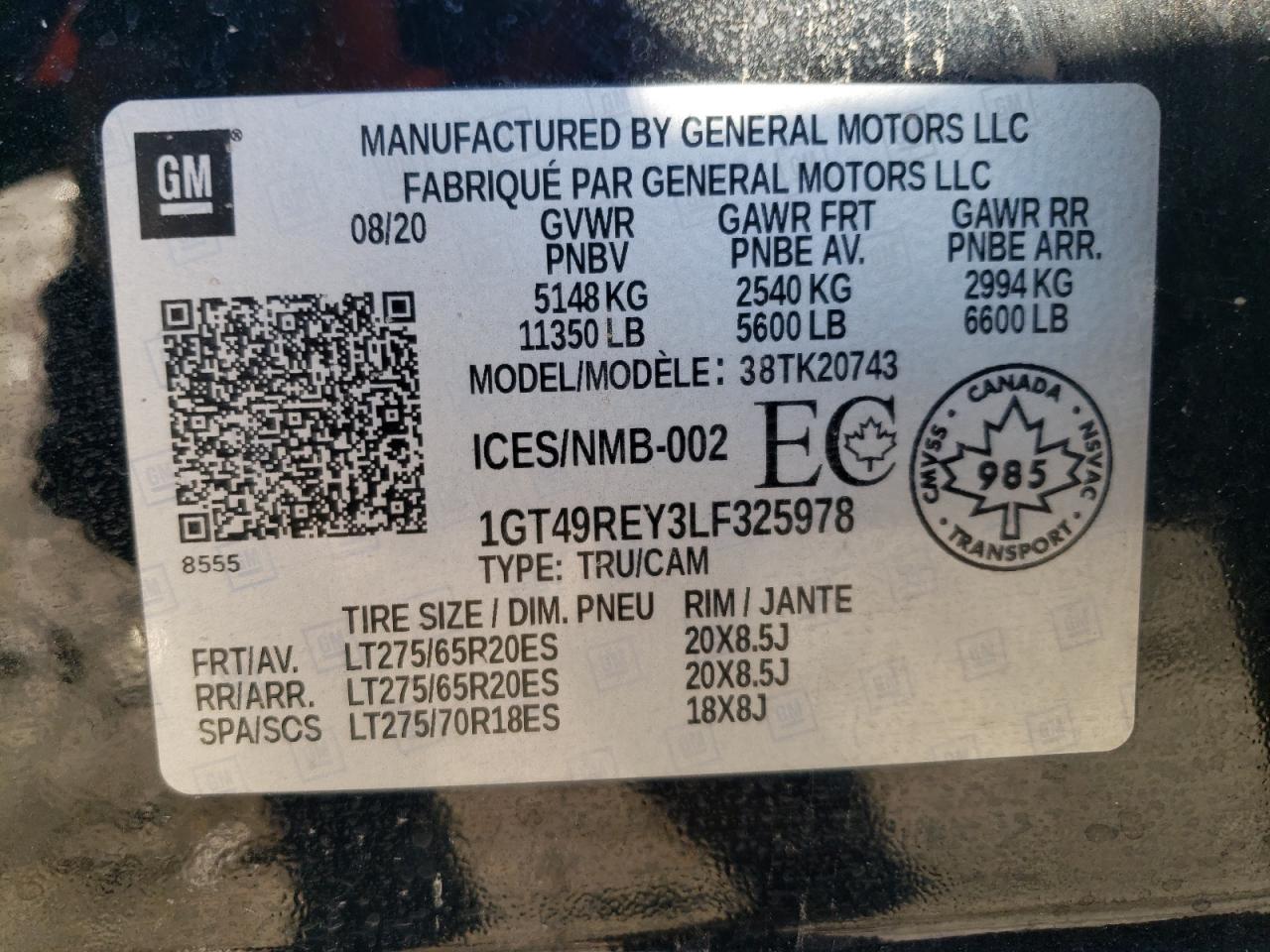 2020 GMC Sierra K2500 Denali VIN: 1GT49REY3LF325978 Lot: 92461715