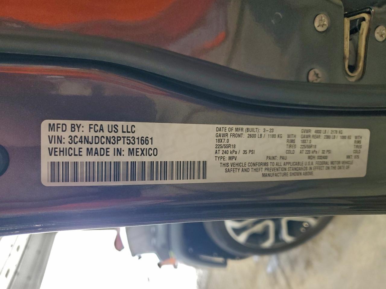 2023 Jeep Compass Limited VIN: 3C4NJDCN3PT531661 Lot: 92759275