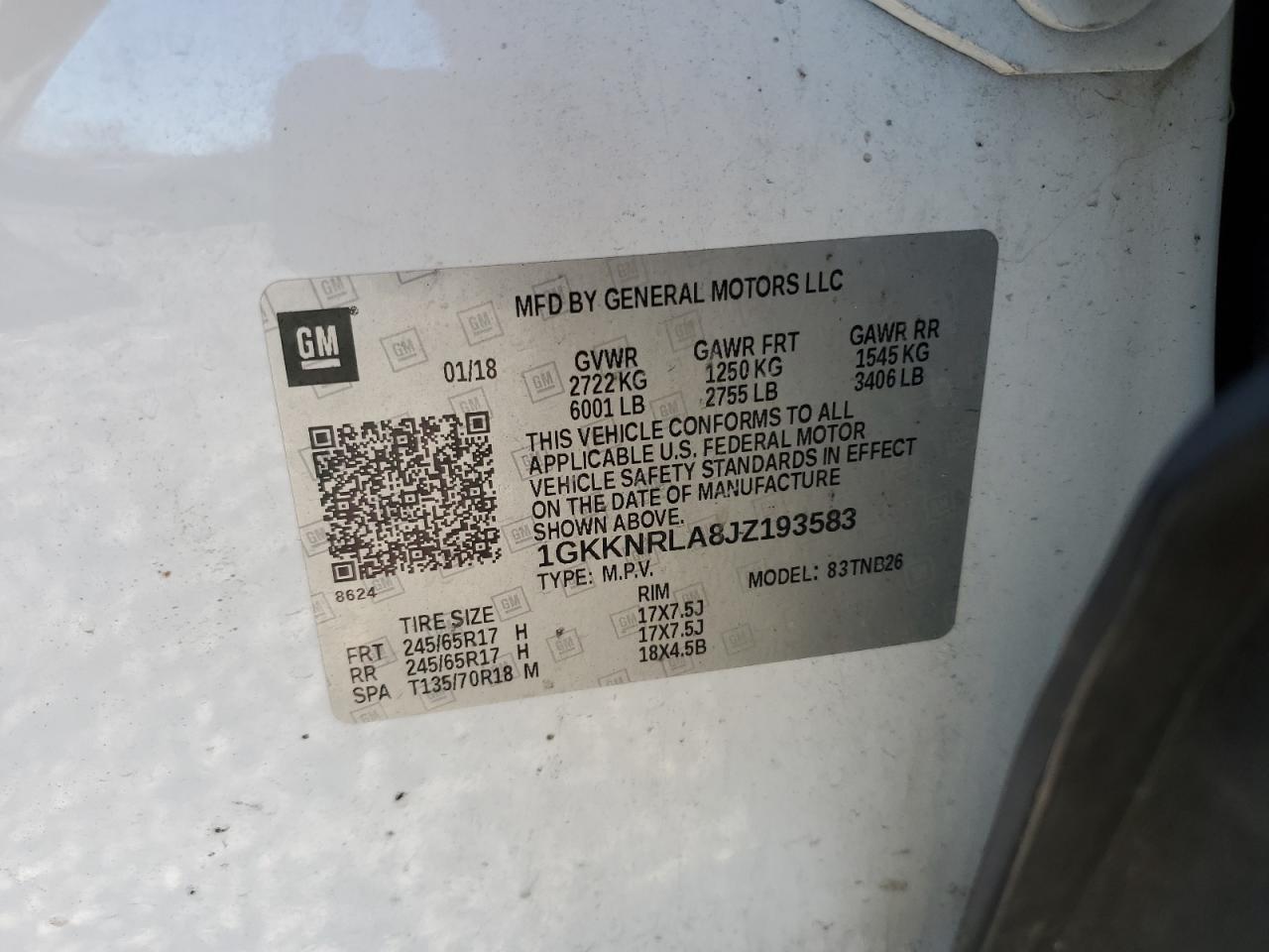 2018 GMC Acadia Sle VIN: 1GKKNRLA8JZ193583 Lot: 90752845