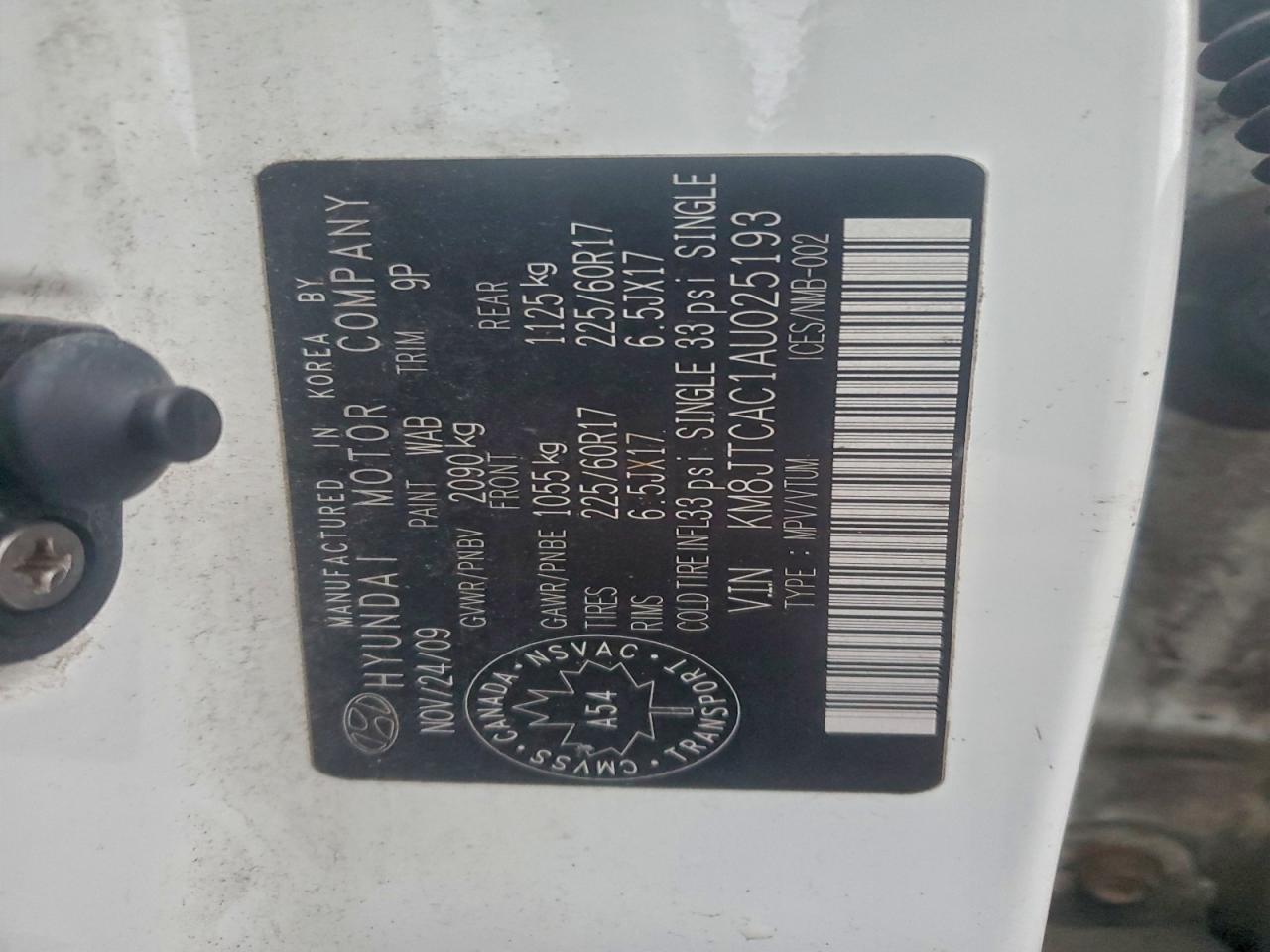 2010 Hyundai Tucson Gls VIN: KM8JTCAC1AU025193 Lot: 93924955