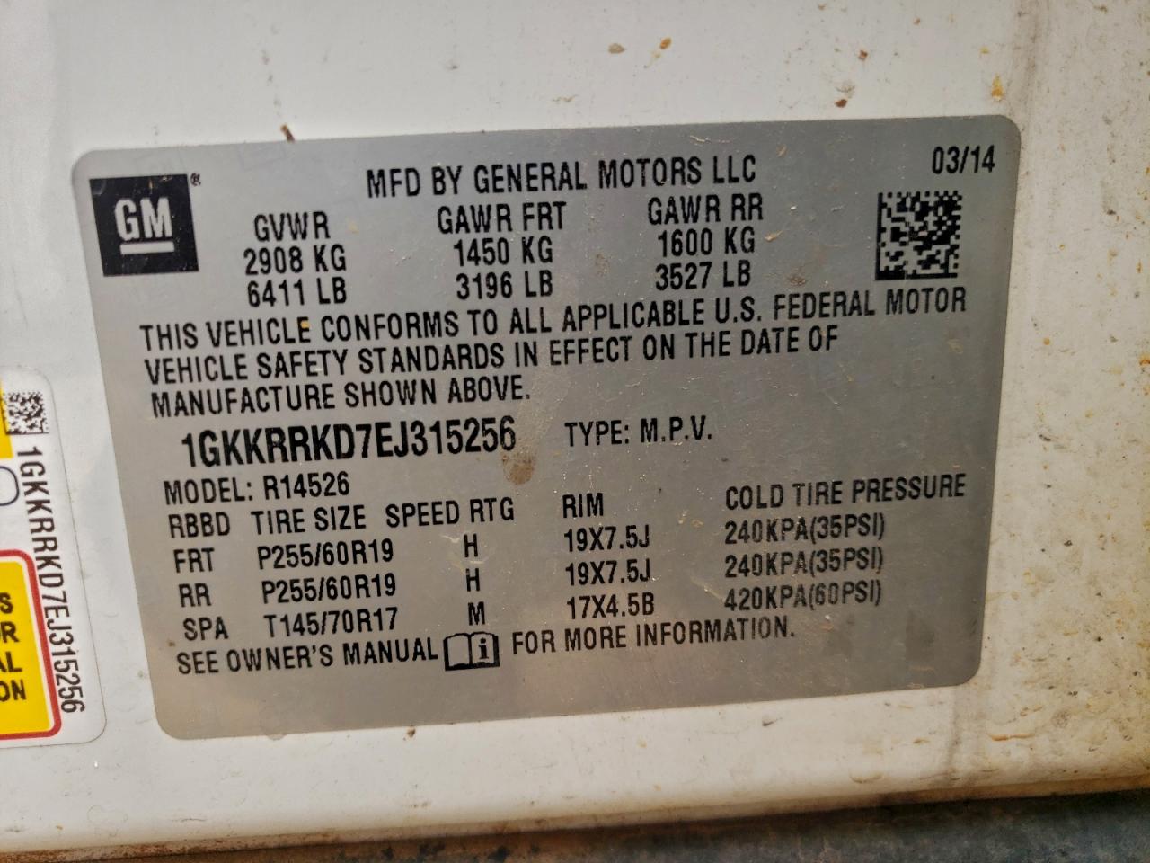 2014 GMC Acadia Slt-1 VIN: 1GKKRRKD7EJ315256 Lot: 93856245