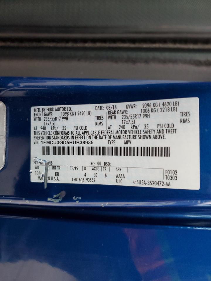 2017 Ford Escape Se VIN: 1FMCU0GD5HUB38935 Lot: 85412375