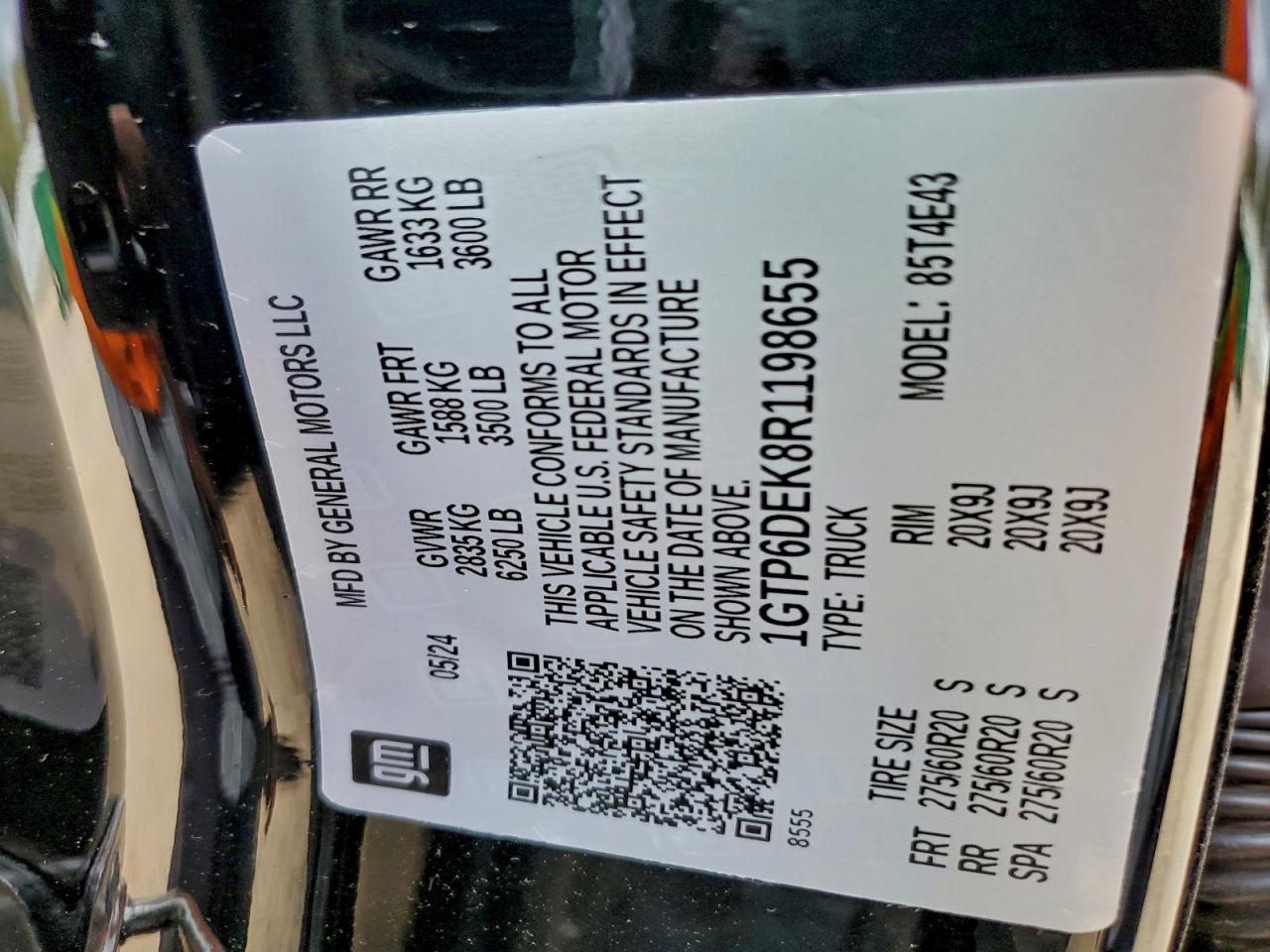 2024 GMC Canyon At4 VIN: 1GTP6DEK8R1198655 Lot: 94164175