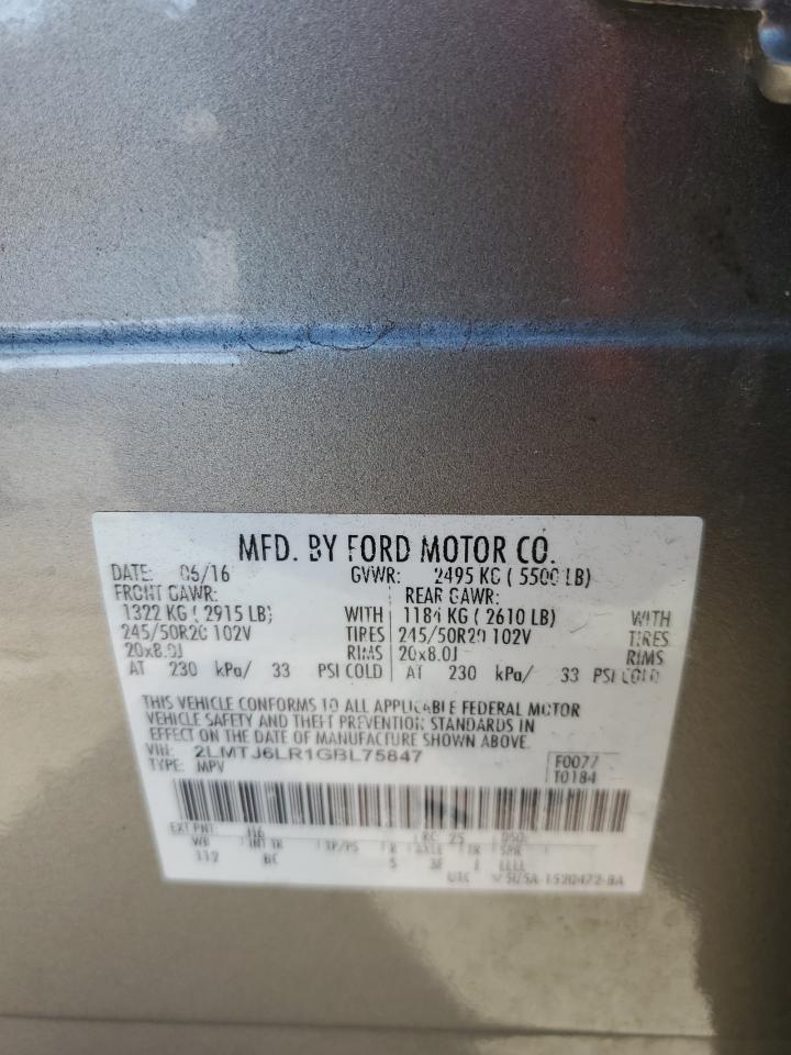 2016 Lincoln Mkx Reserve VIN: 2LMTJ6LR1GBL75847 Lot: 91963335