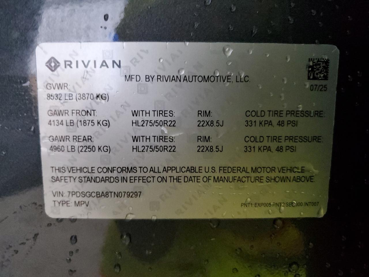 2026 Rivian R1S Adventure VIN: 7PDSGCBA8TN079297 Lot: 92320235