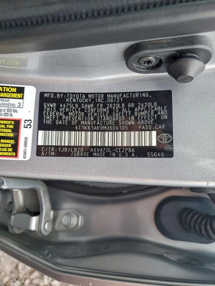 2021 Toyota Camry Xse VIN: 4T1K61AK9MU604105 Lot: 94375535
