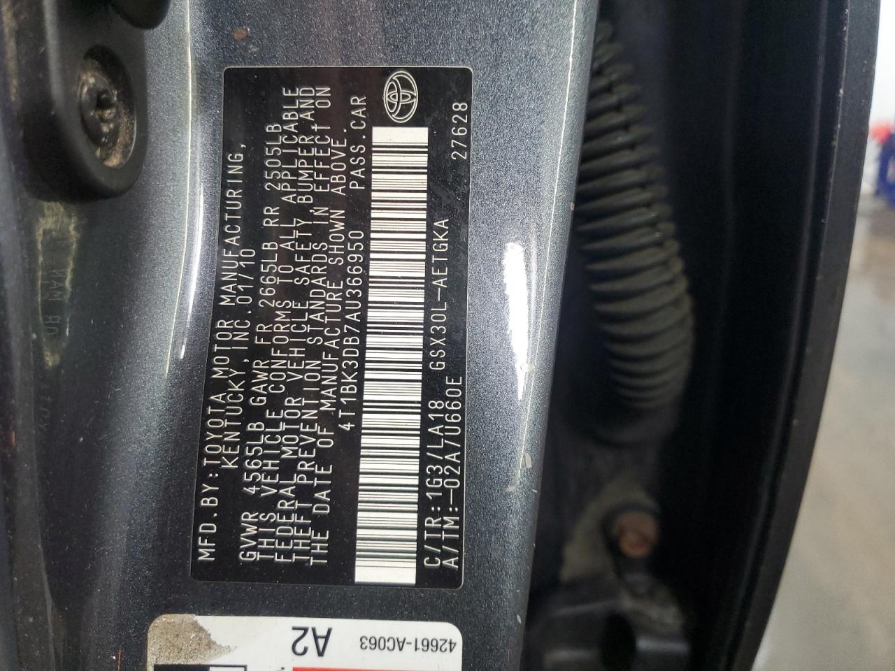 2010 Toyota Avalon Xl VIN: 4T1BK3DB7AU366950 Lot: 93887195