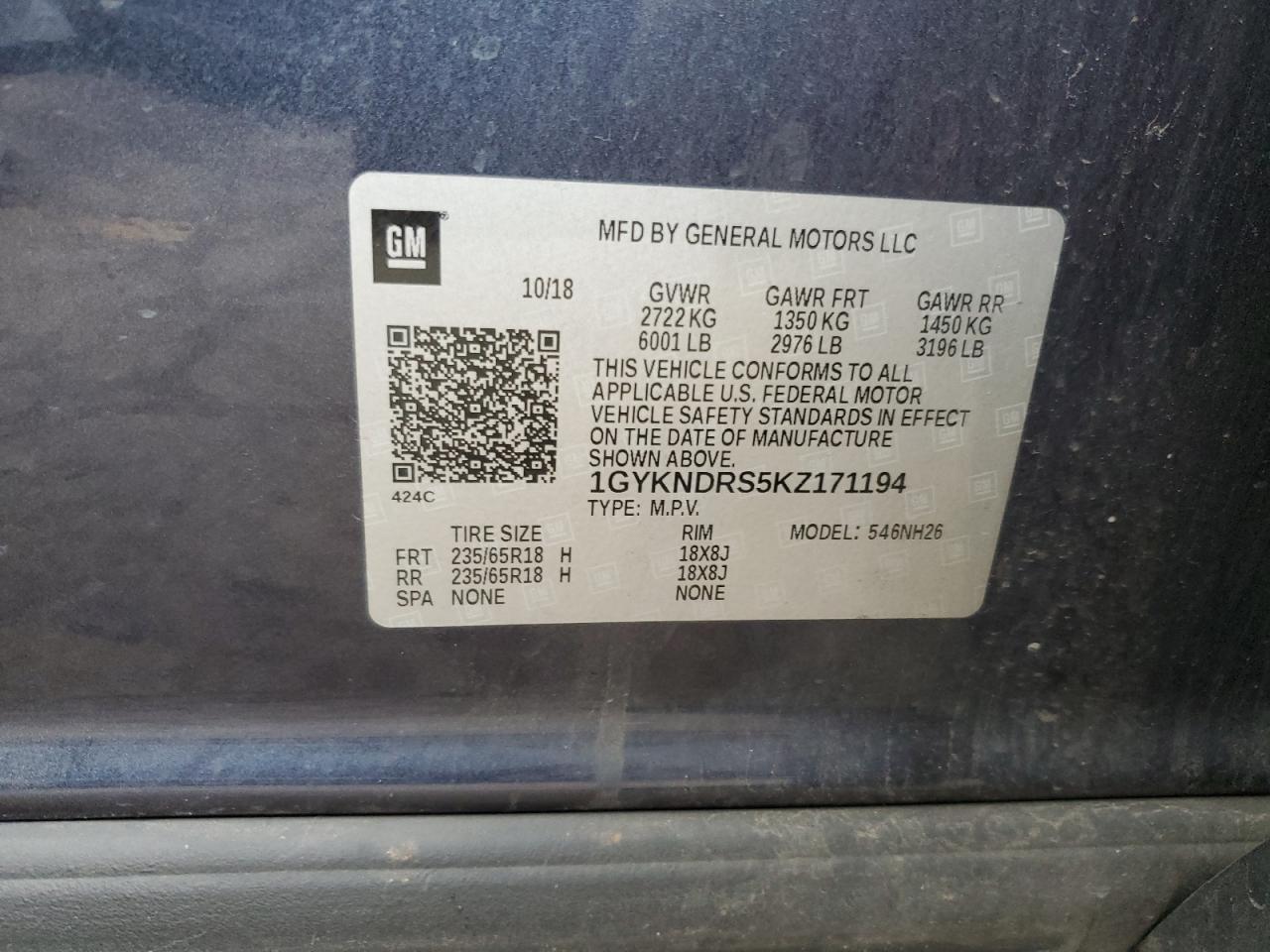 2019 Cadillac Xt5 Luxury VIN: 1GYKNDRS5KZ171194 Lot: 90654115