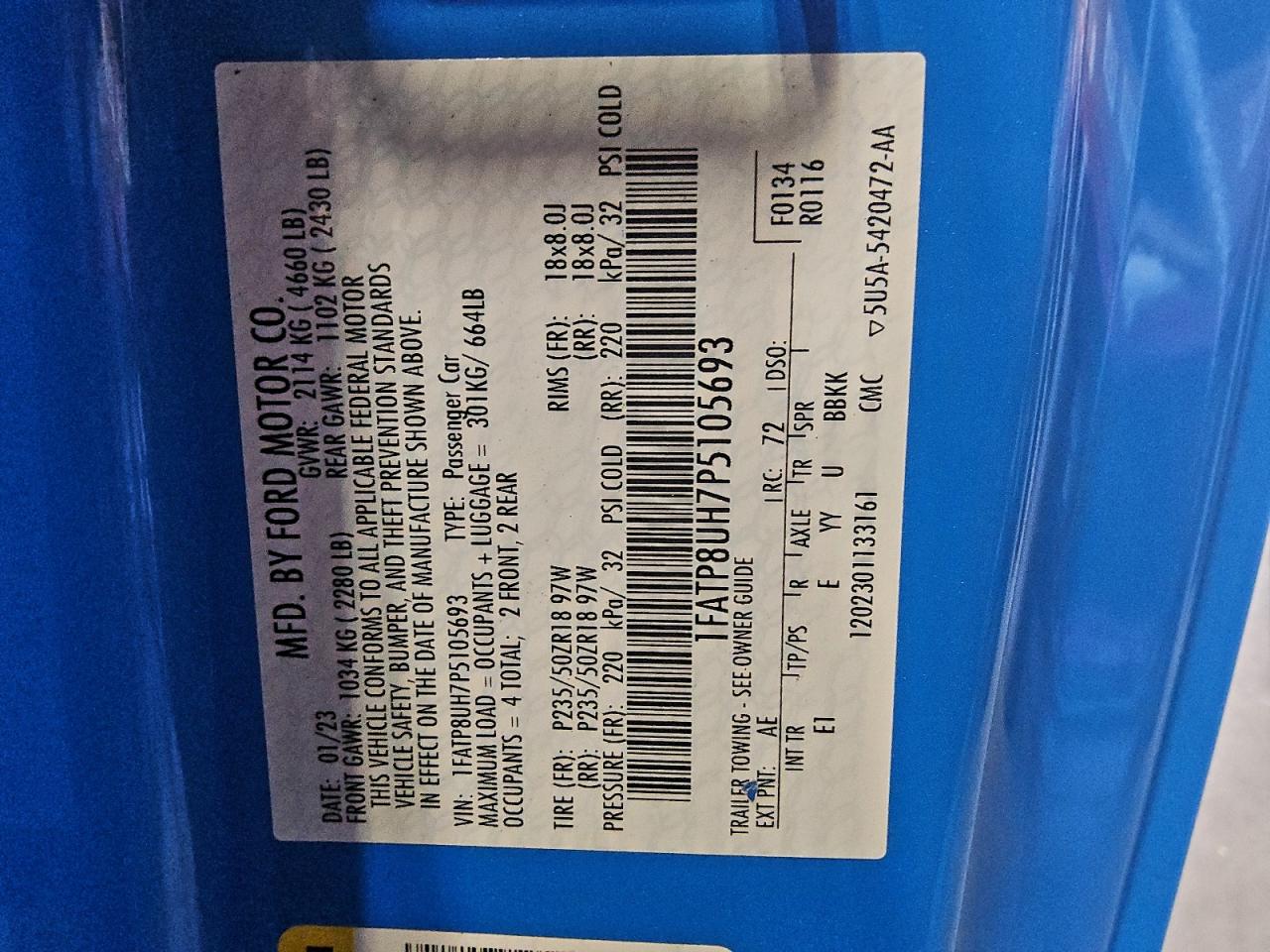 2023 Ford Mustang VIN: 1FATP8UH7P5105693 Lot: 94251385