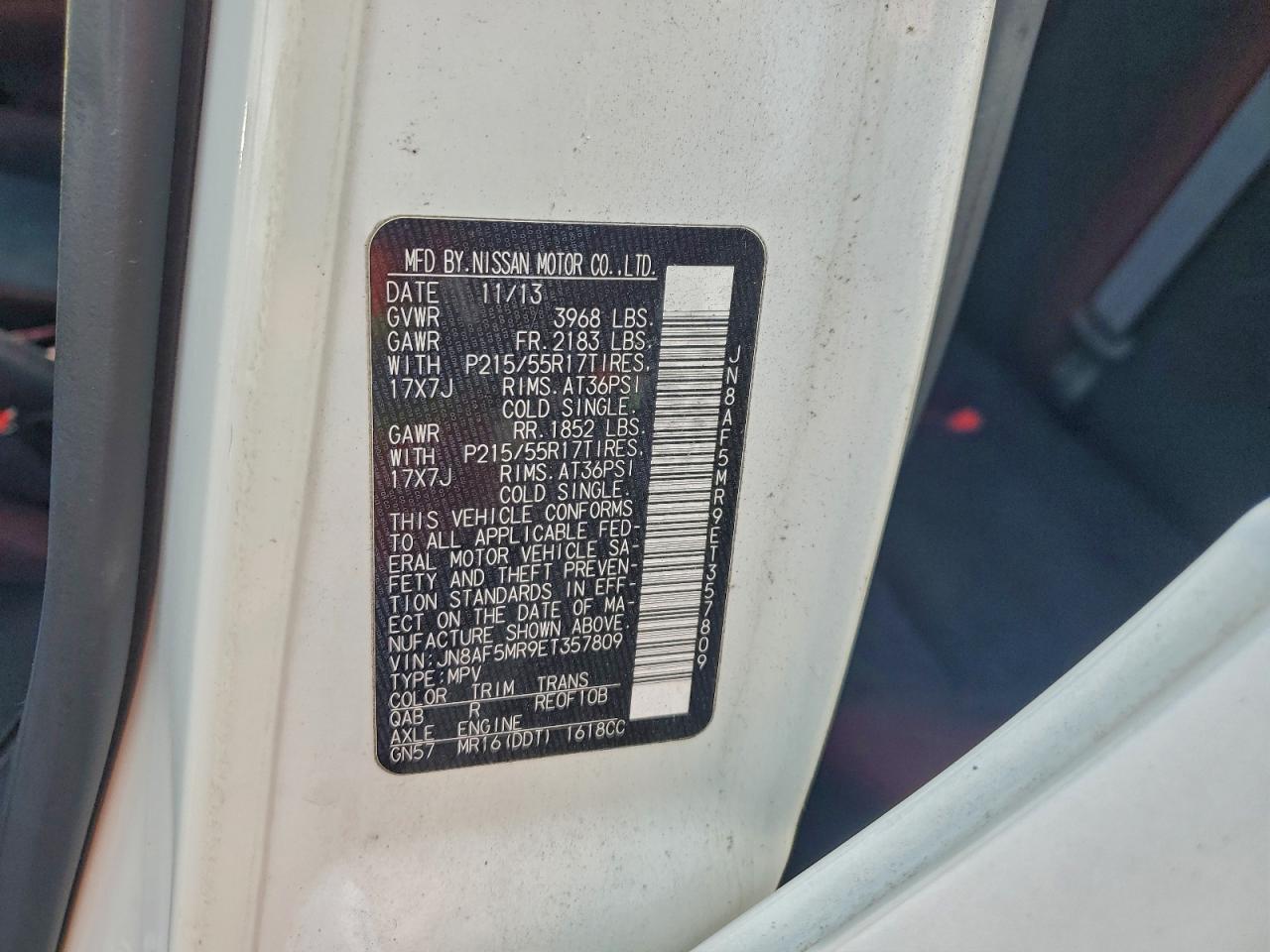 2014 Nissan Juke S VIN: JN8AF5MR9ET357809 Lot: 94521005