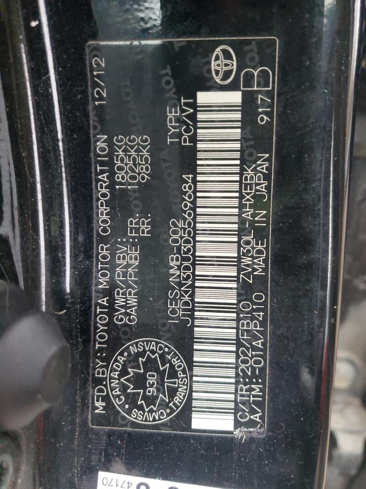 2013 Toyota Prius VIN: JTDKN3DU3D5569684 Lot: 91272015