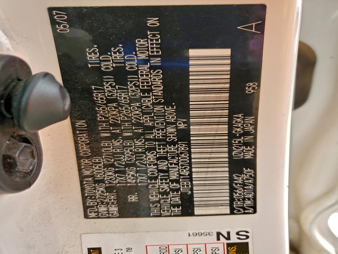 2007 Toyota 4Runner Sr5 VIN: JTEBT14R370067891 Lot: 92839075