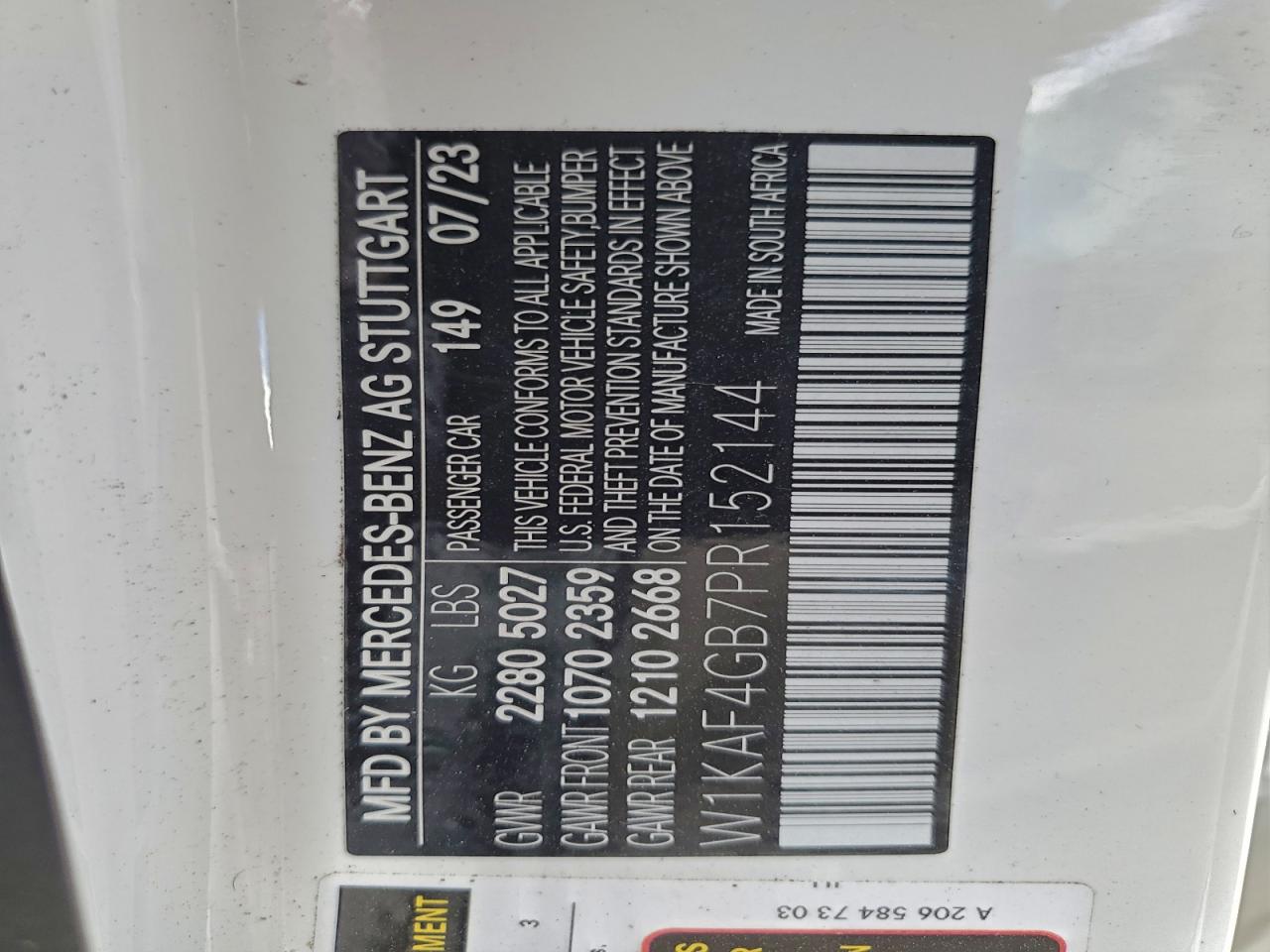 2023 Mercedes-Benz C 300 VIN: W1KAF4GB7PR152144 Lot: 94350395