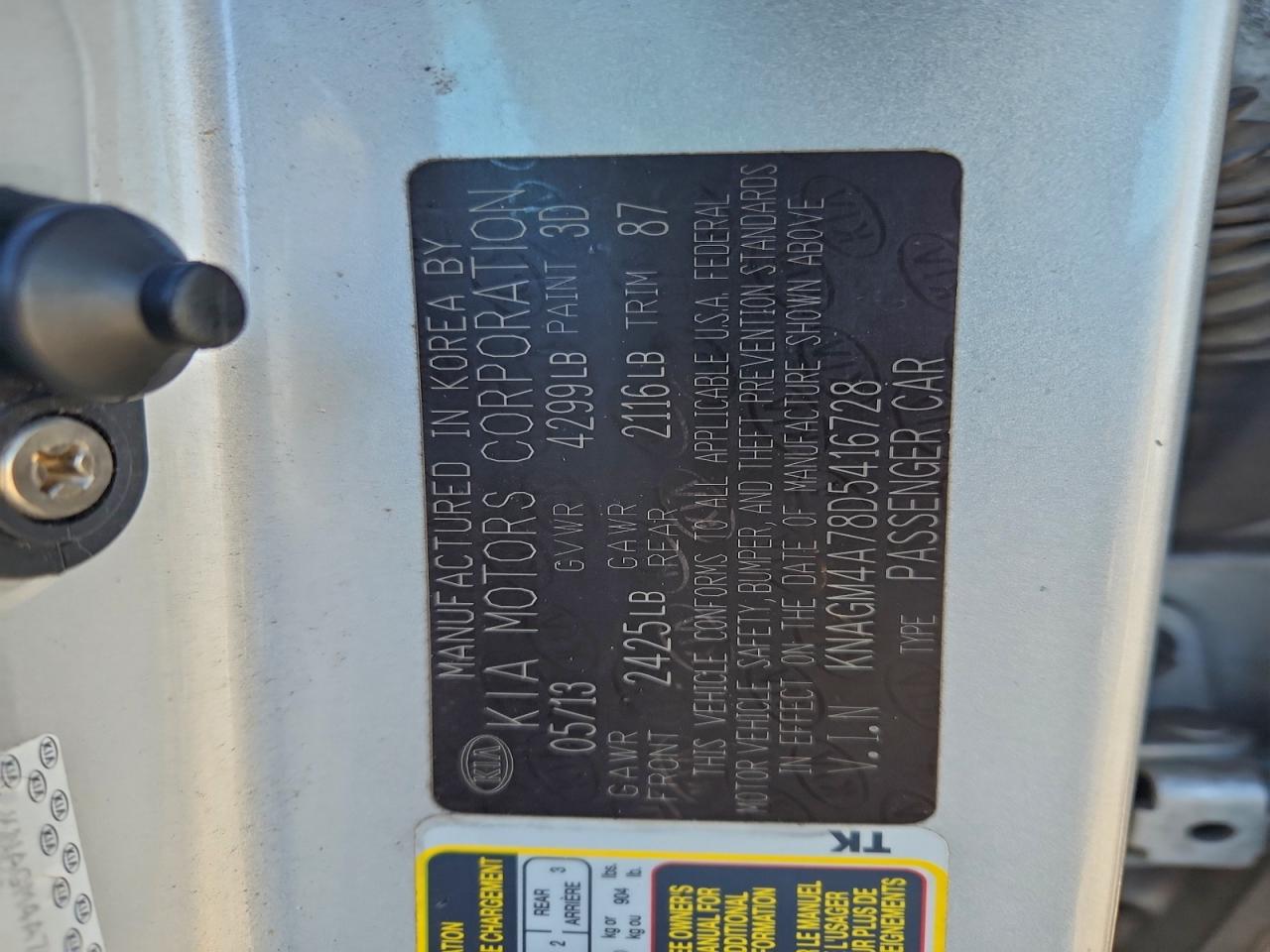 2013 Kia Optima Lx VIN: KNAGM4A78D5416728 Lot: 93677415