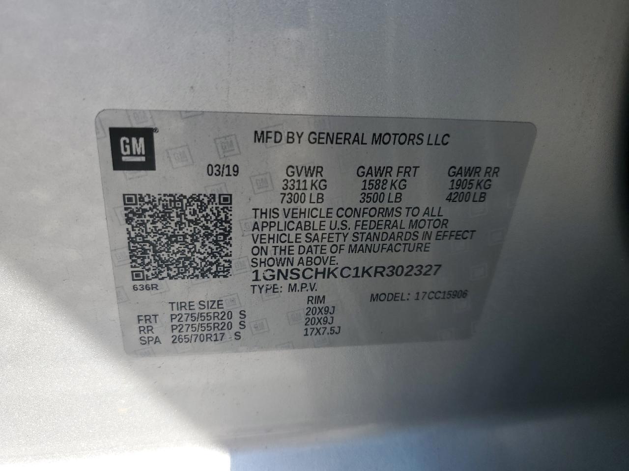 2019 Chevrolet Suburban C1500 Lt VIN: 1GNSCHKC1KR302327 Lot: 91648635