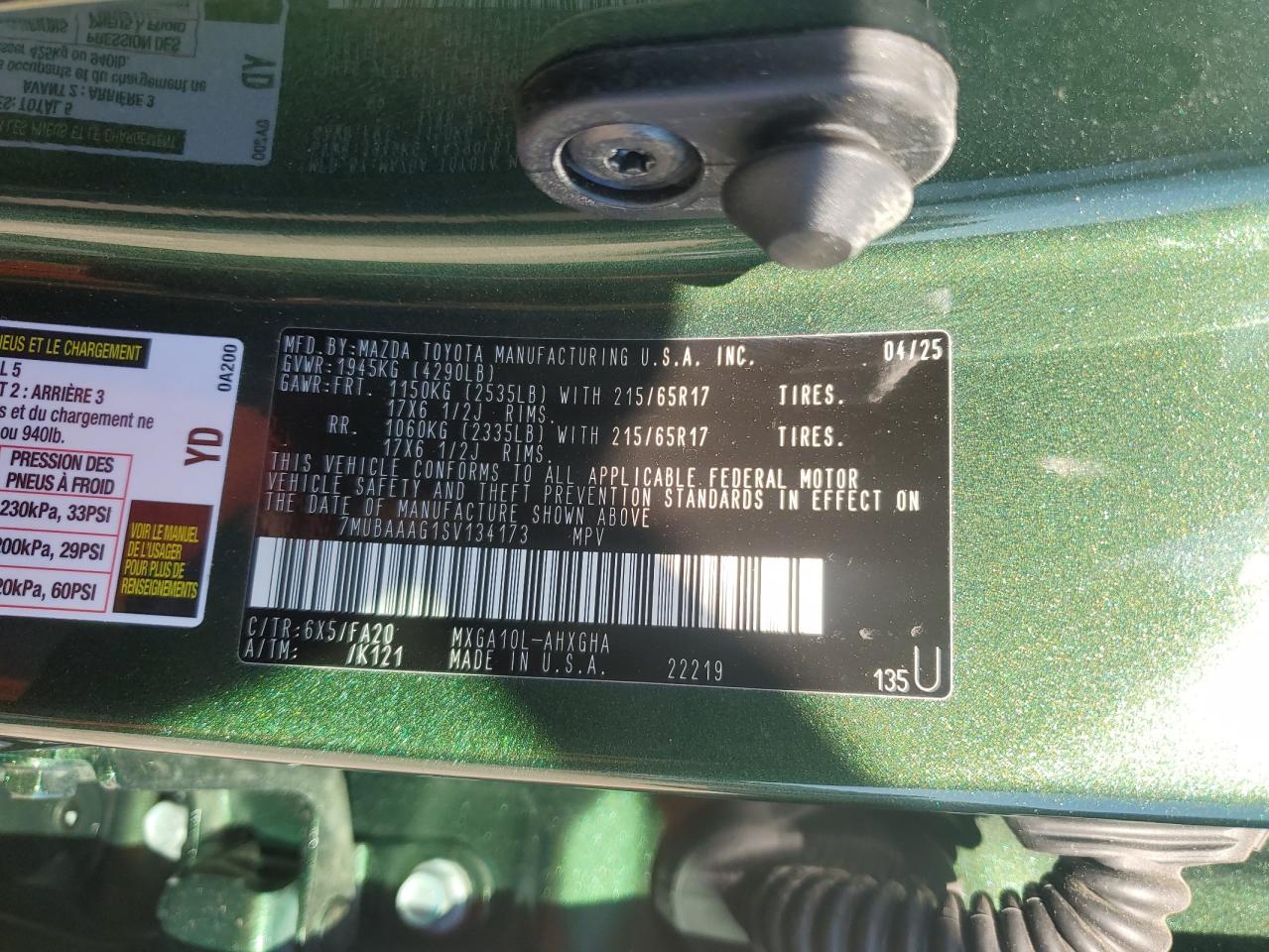 2025 Toyota Corolla Cross Le VIN: 7MUBAAAG1SV134173 Lot: 92381895