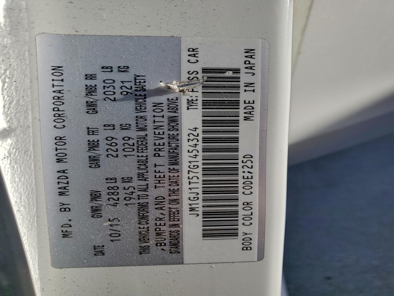 2016 Mazda 6 Touring VIN: JM1GJ1T57G1454324 Lot: 92251075