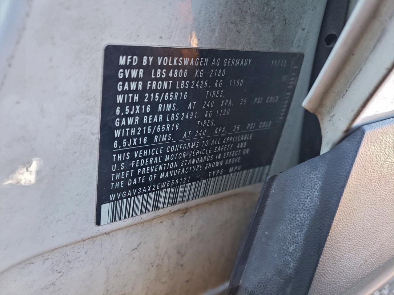 2014 Volkswagen Tiguan S VIN: WVGAV3AX2EW556121 Lot: 94481955