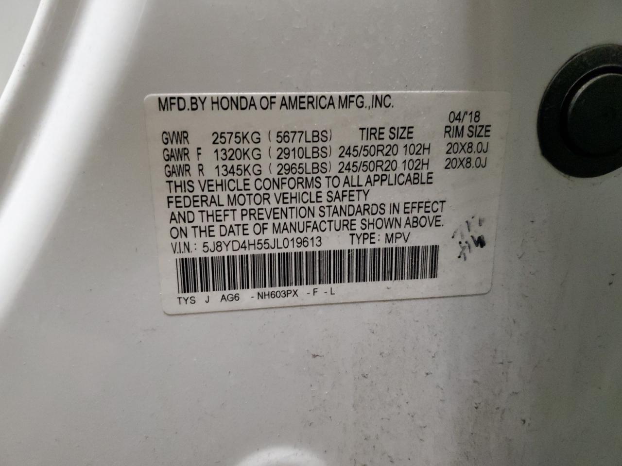 2018 Acura Mdx Technology VIN: 5J8YD4H55JL019613 Lot: 93319155