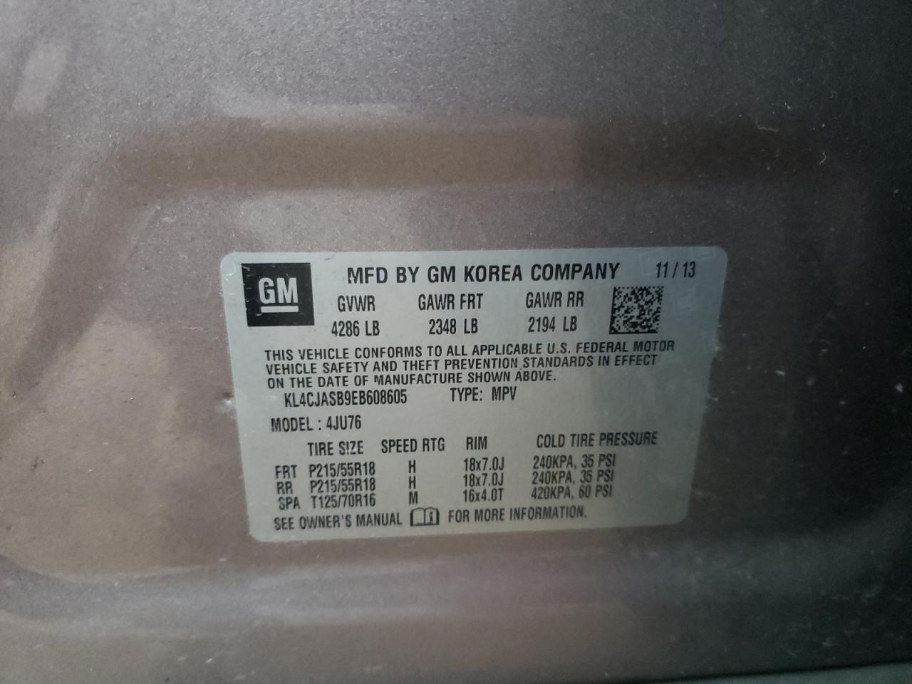 2014 Buick Encore VIN: KL4CJASB9EB608605 Lot: 92797135