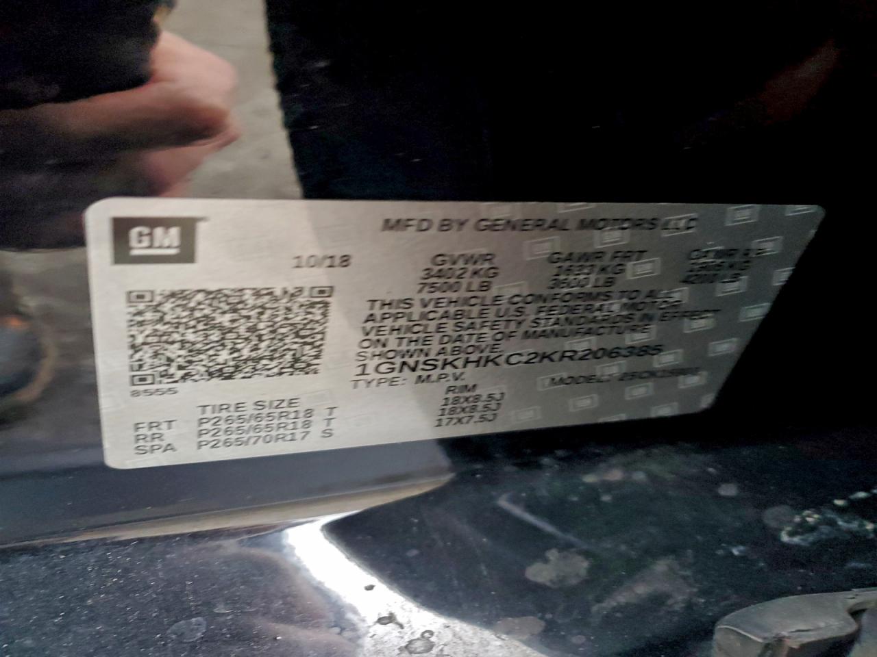 2019 Chevrolet Suburban K1500 Lt VIN: 1GNSKHKC2KR206385 Lot: 94114945