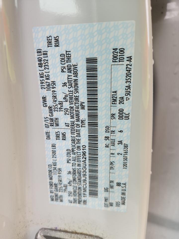 2016 Ford Escape Titanium VIN: 1FMCU9J93GUA29610 Lot: 93327155