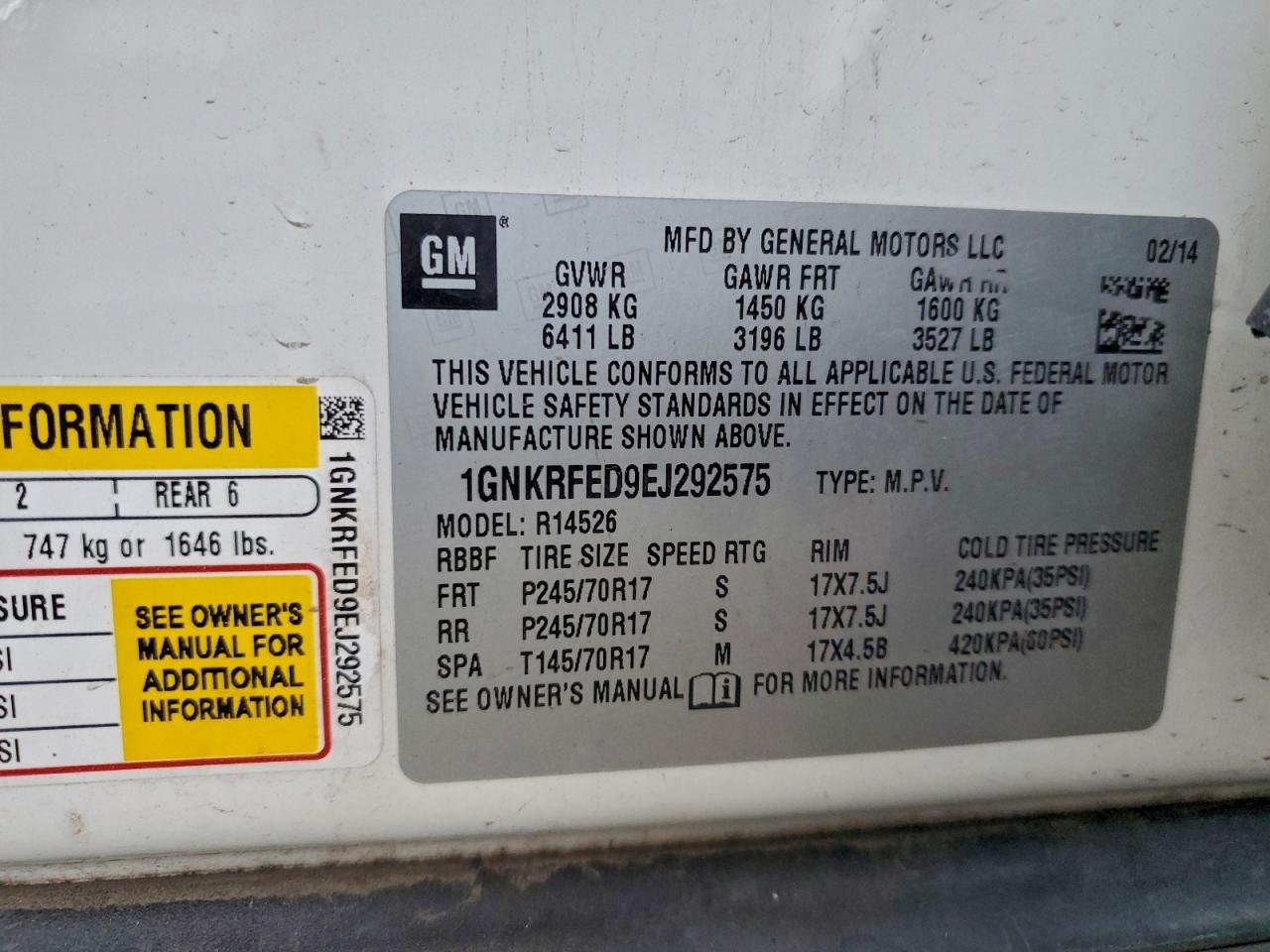 2014 Chevrolet Traverse Ls VIN: 1GNKRFED9EJ292575 Lot: 94341535